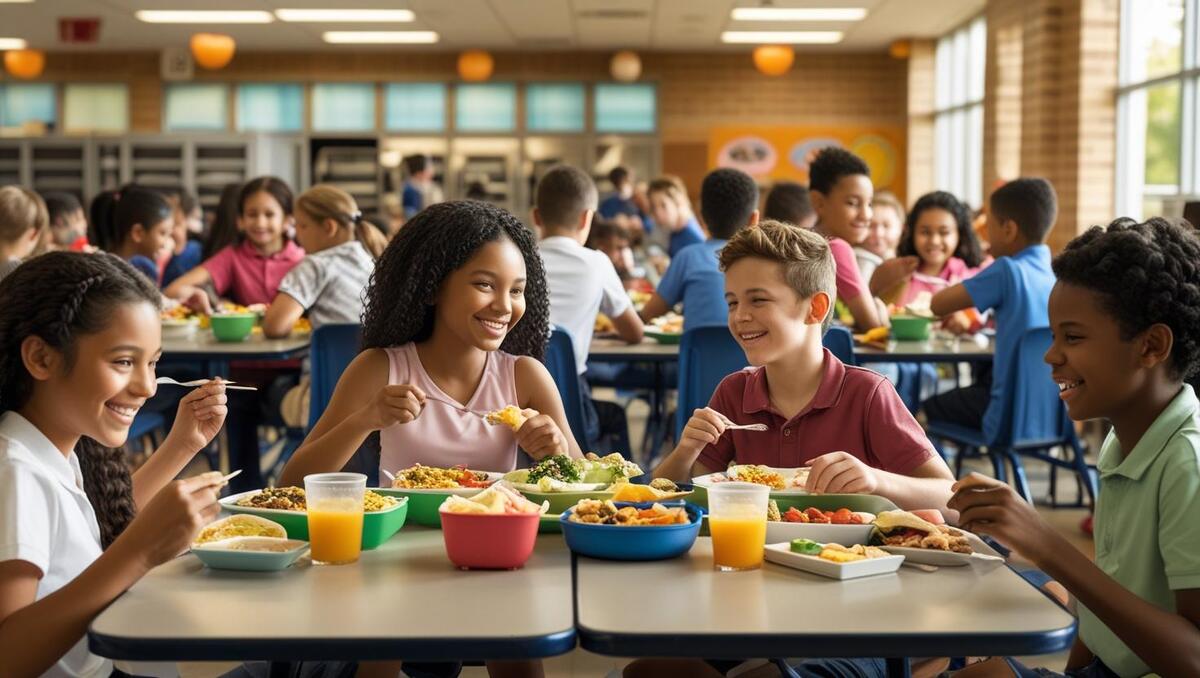 An image of students eating lunch in a school cafeteria